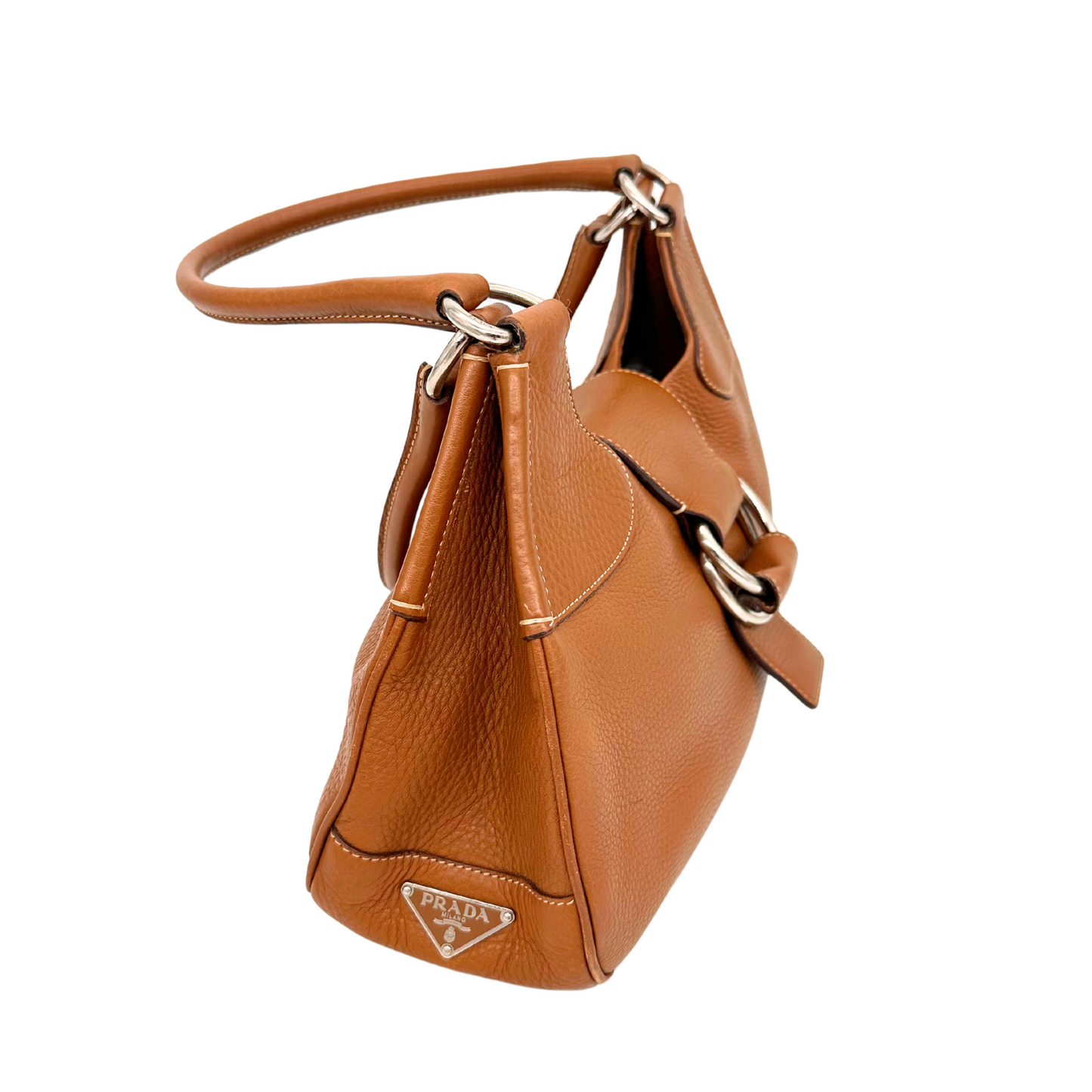 Prada Cognac Brown Leather Moon Bag