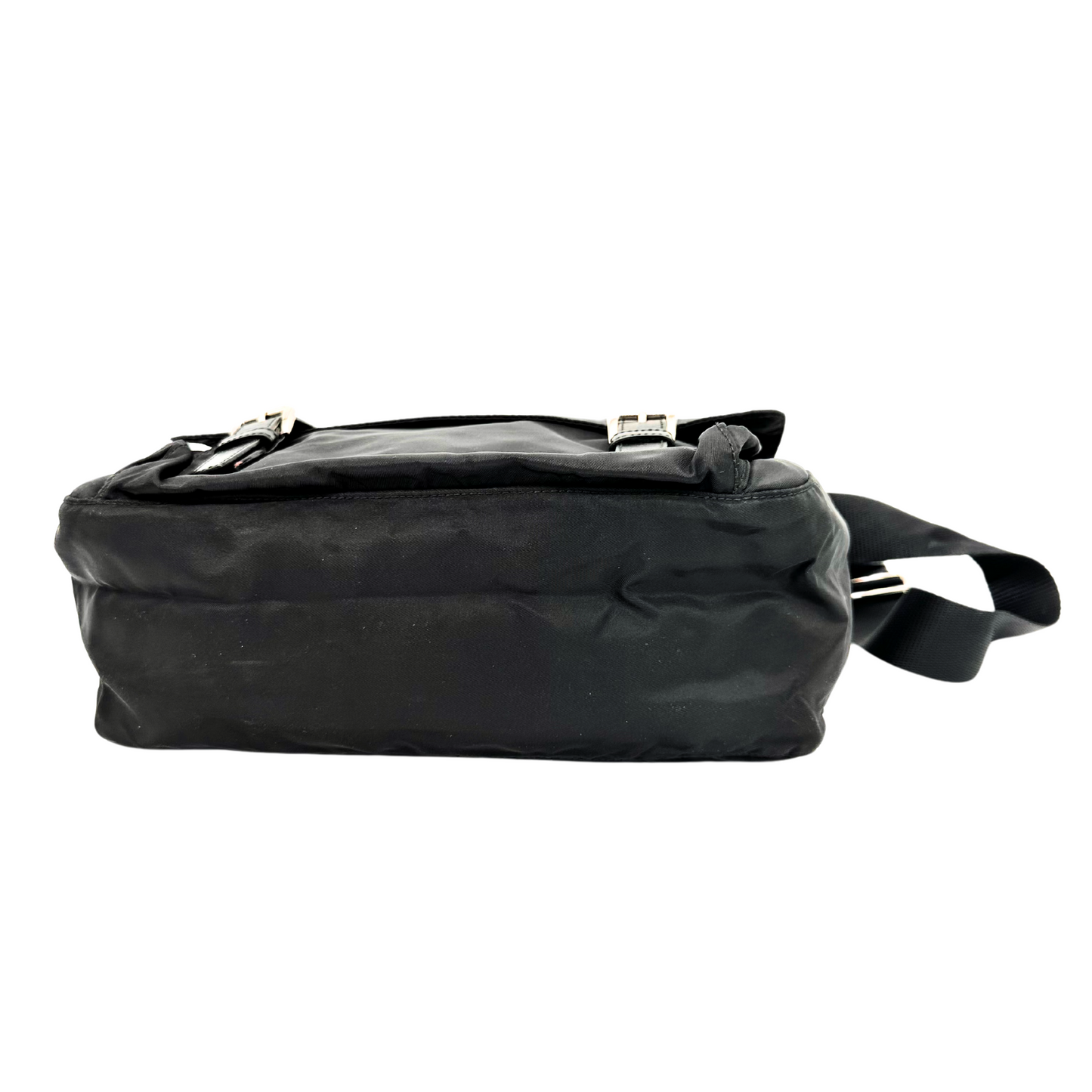 Prada Double Buckle Flap Messenger Bag Tessuto Black