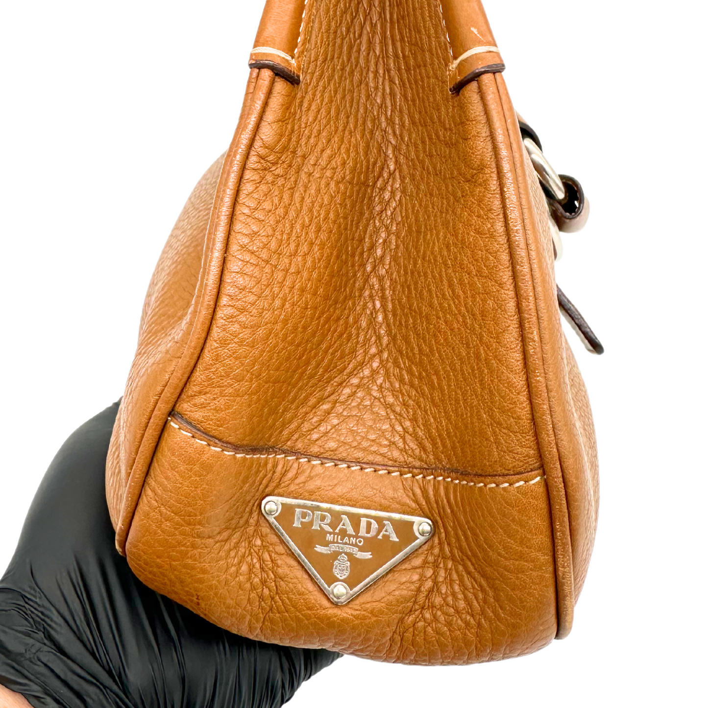 Prada Cognac Brown Leather Moon Bag
